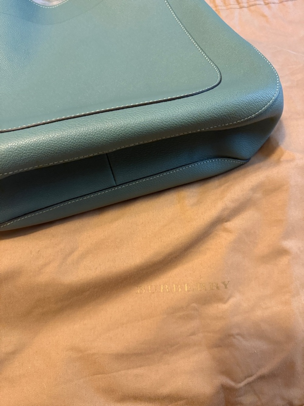 Burberry Teal Leather Bucket Shoulder Bag - Picture 10 of 10